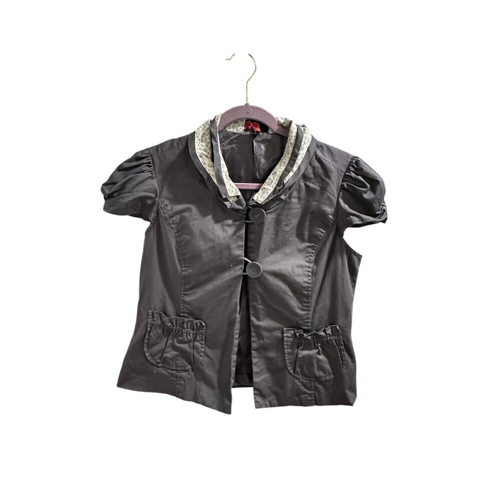 👗 2/$30 👗 Vintage Button-Up Short Sleeve Blazer Jacket Floral Collar & Pockets